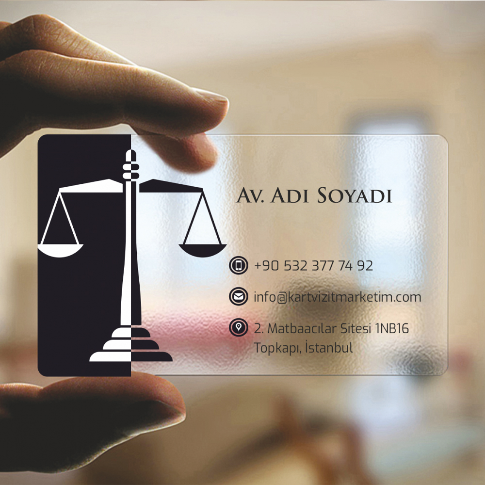 Siyah Beyaz Terazi Şeffaf Avukat Kartvizit