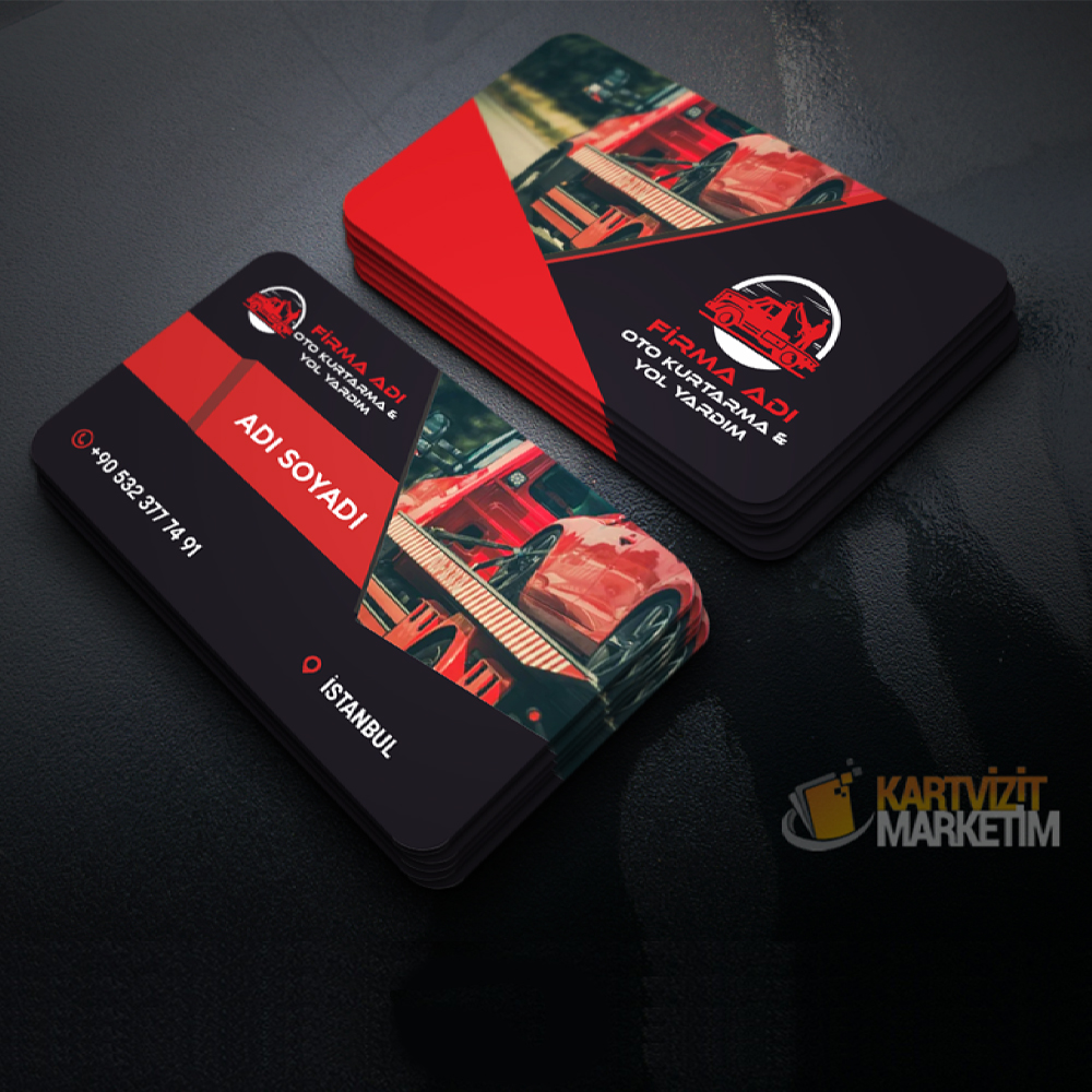 Kırmızı Siyah Tasarımlı Oto Kurtarıcı Kartviziti