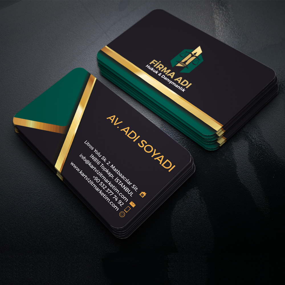 Yeşil Siyah ve Altın Avukat Kartvizit Avkrt-1168