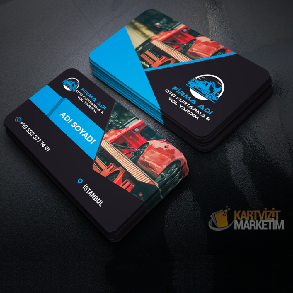 Mavi ve Siyah Tasarımlı Şık Oto Kurtarıcı Kartvizit