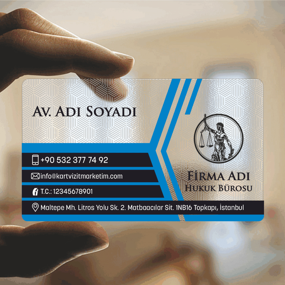 Mavi Şeffaf Avukat Kartvizit Modeli