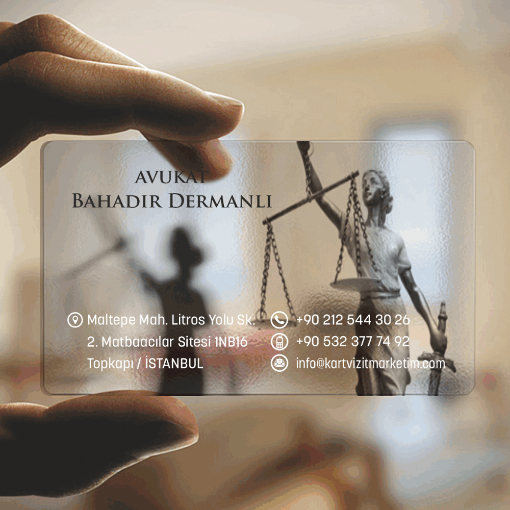 Gri Themis Avukat Şeffaf Kartvizit Modeli