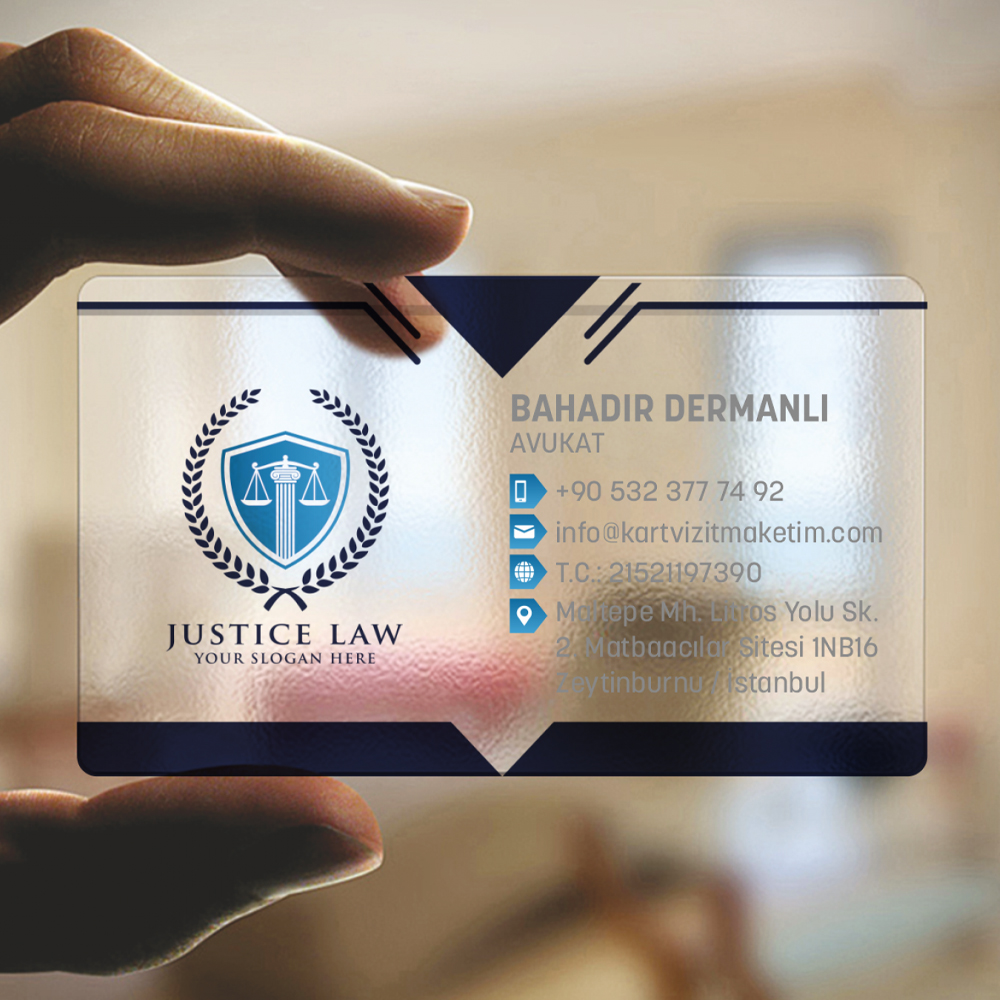 Lacivert Şeffaf Avukat Kartvizit Modeli