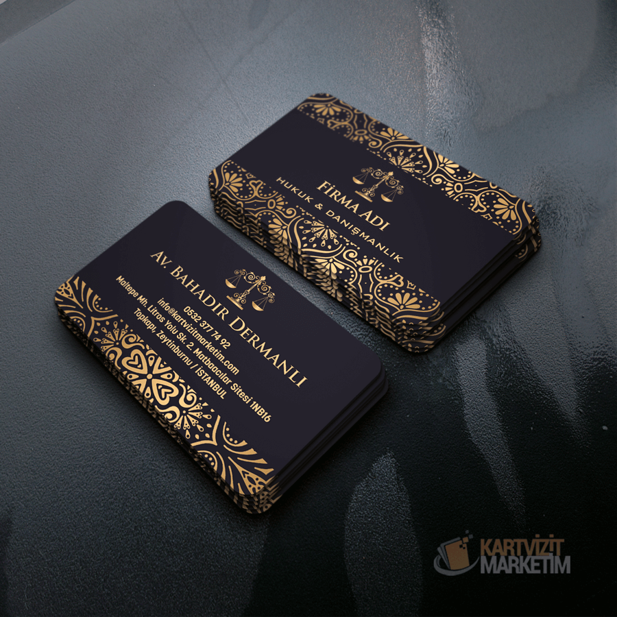 Sarı Detay Desen Avukat Kartvizit