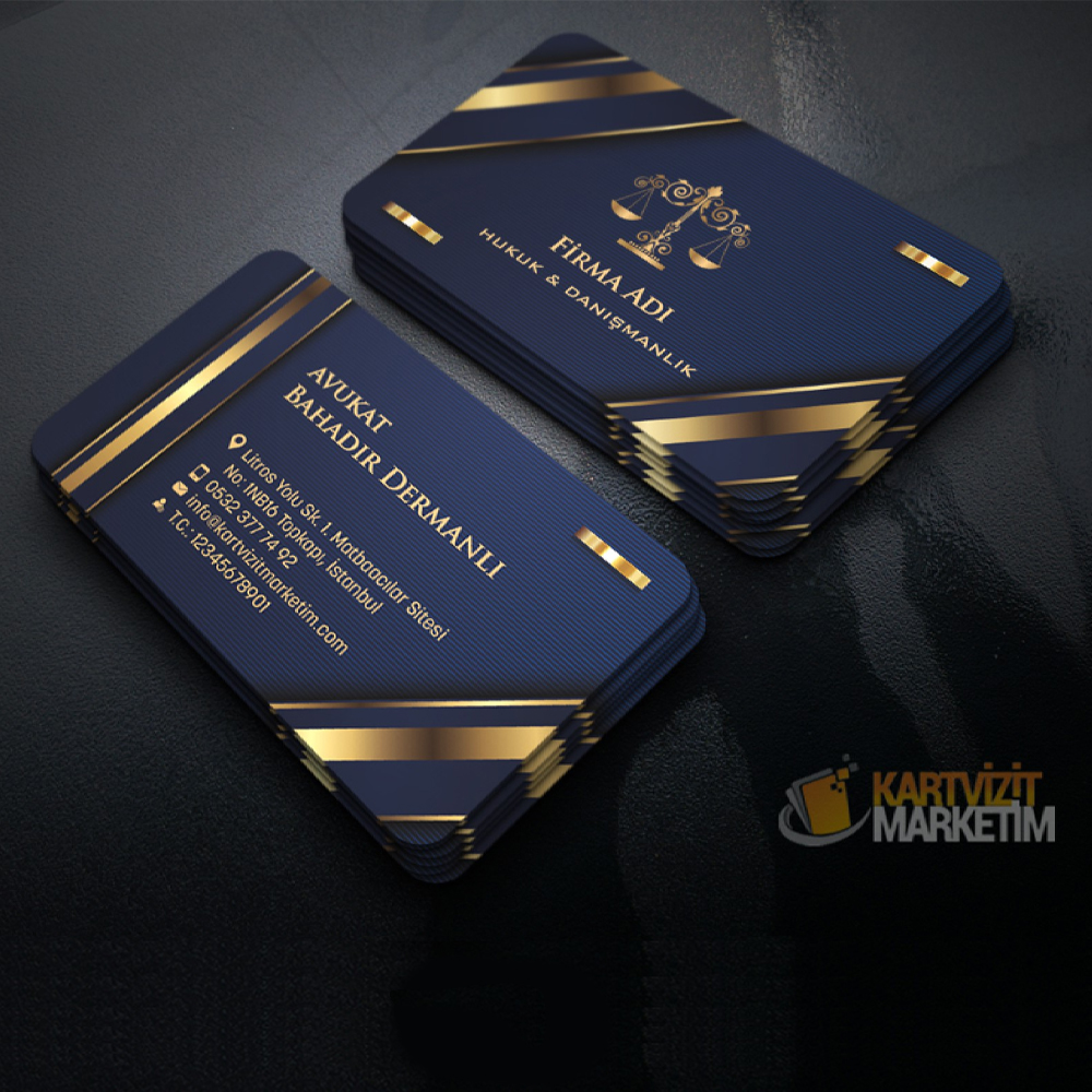 Koyu Mavi Gold Çizgili Avukat Kartvizit
