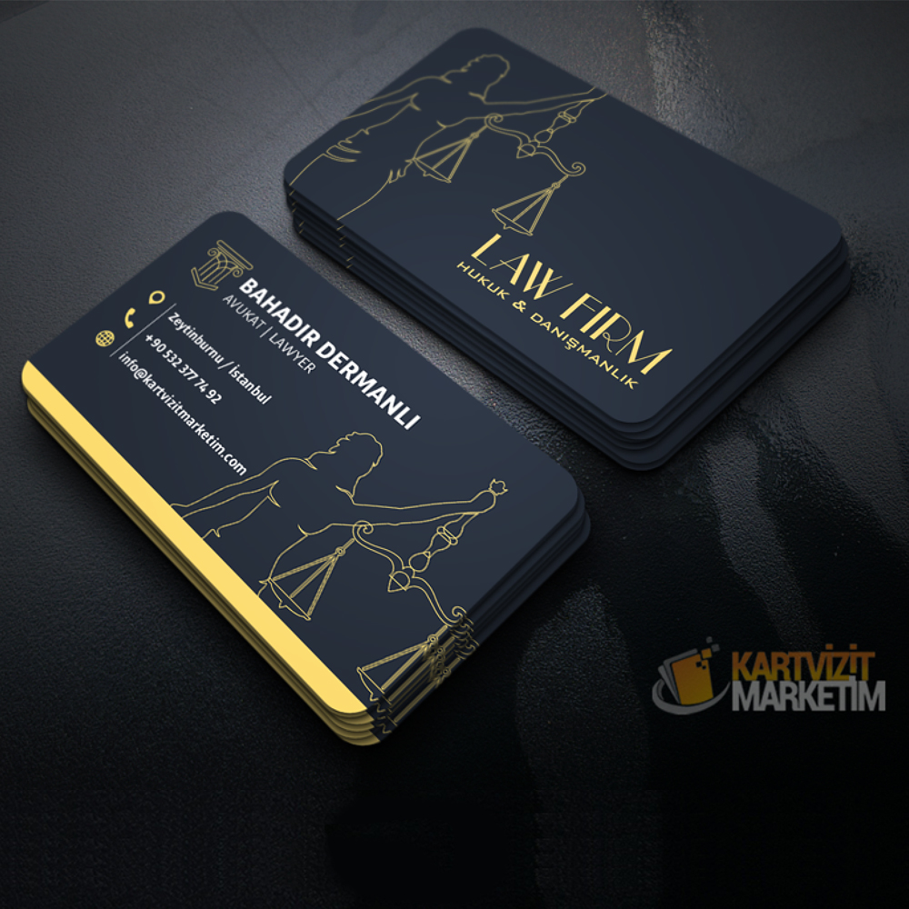 Lüks Siyah & Sarı Avukat Kartviziti – Prestijli ve Şık Tasarım